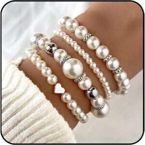 Elegant Pearl Bracelets Set for Women - Stackable Simulated Pearl Jewelry